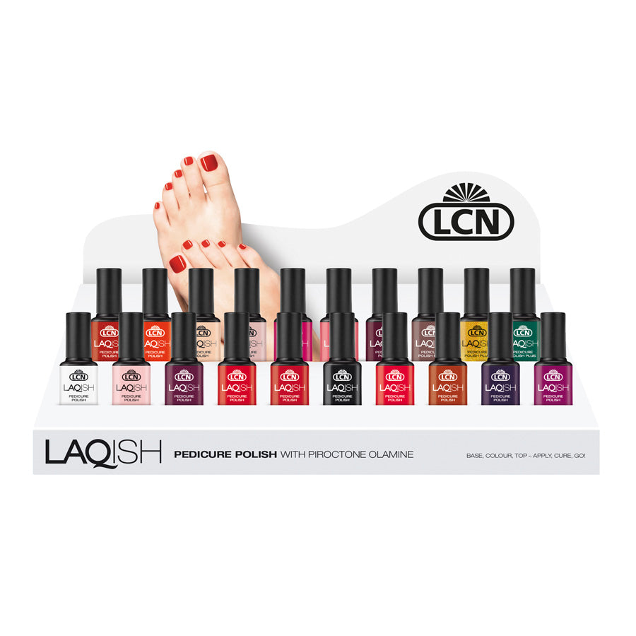 LCN Laqish Pedicure Polish Display..20 Laqish Colours + Clear Laqish Polish