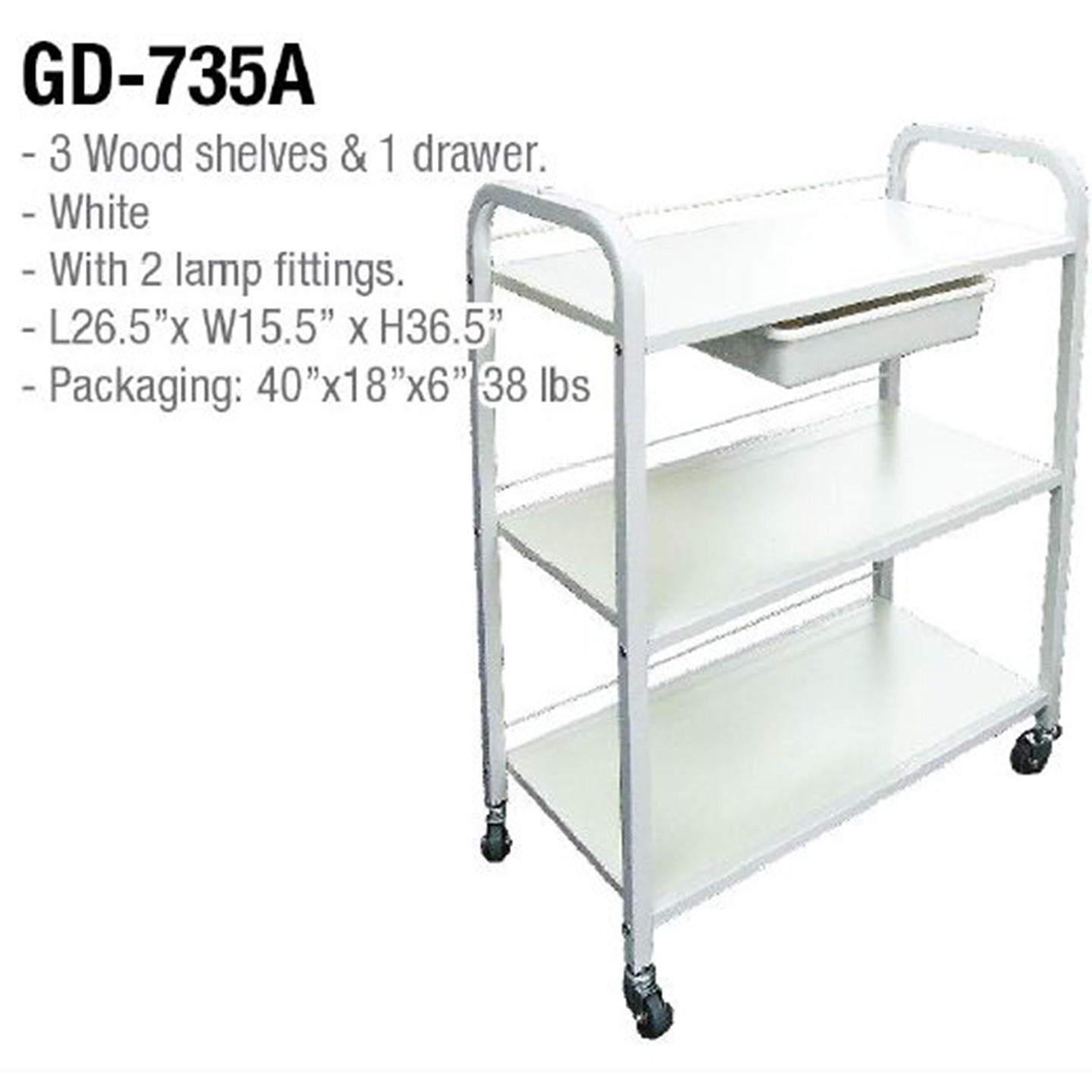 Trolley, 26.5"Wx15.5"Dx36.5"H, White