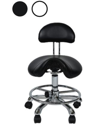 Hydraulic Stool with saddle seat and backrest, black