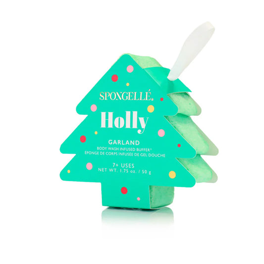 Spongelle Body Wash Infused Buffer, 2024 Holiday Tree, Holly Garland, 7+ Uses