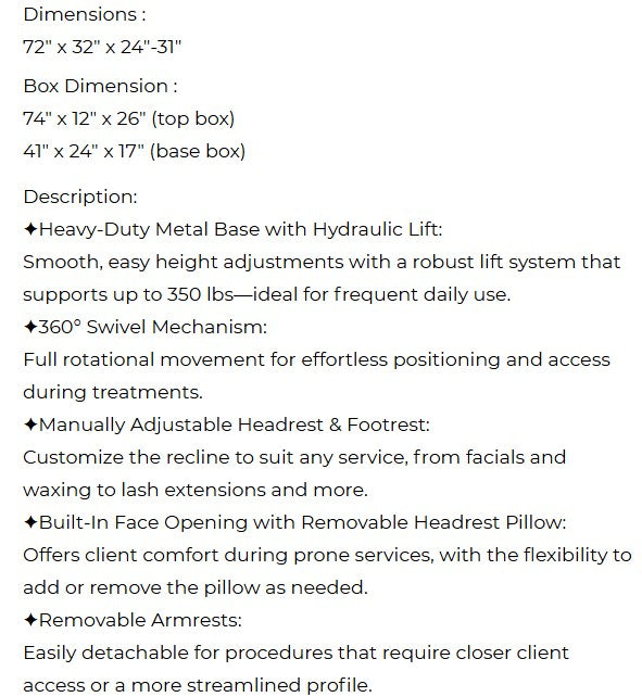 Hydraulic Massage Bed, PB822, Black