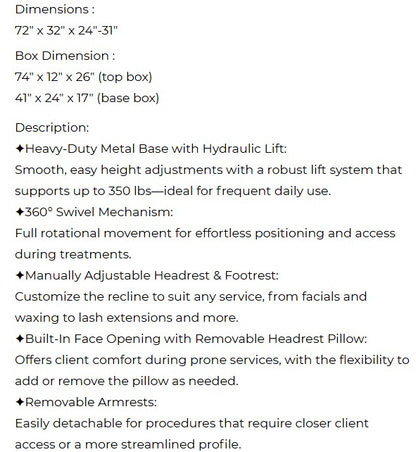 Hydraulic Massage Bed, PB822, Black