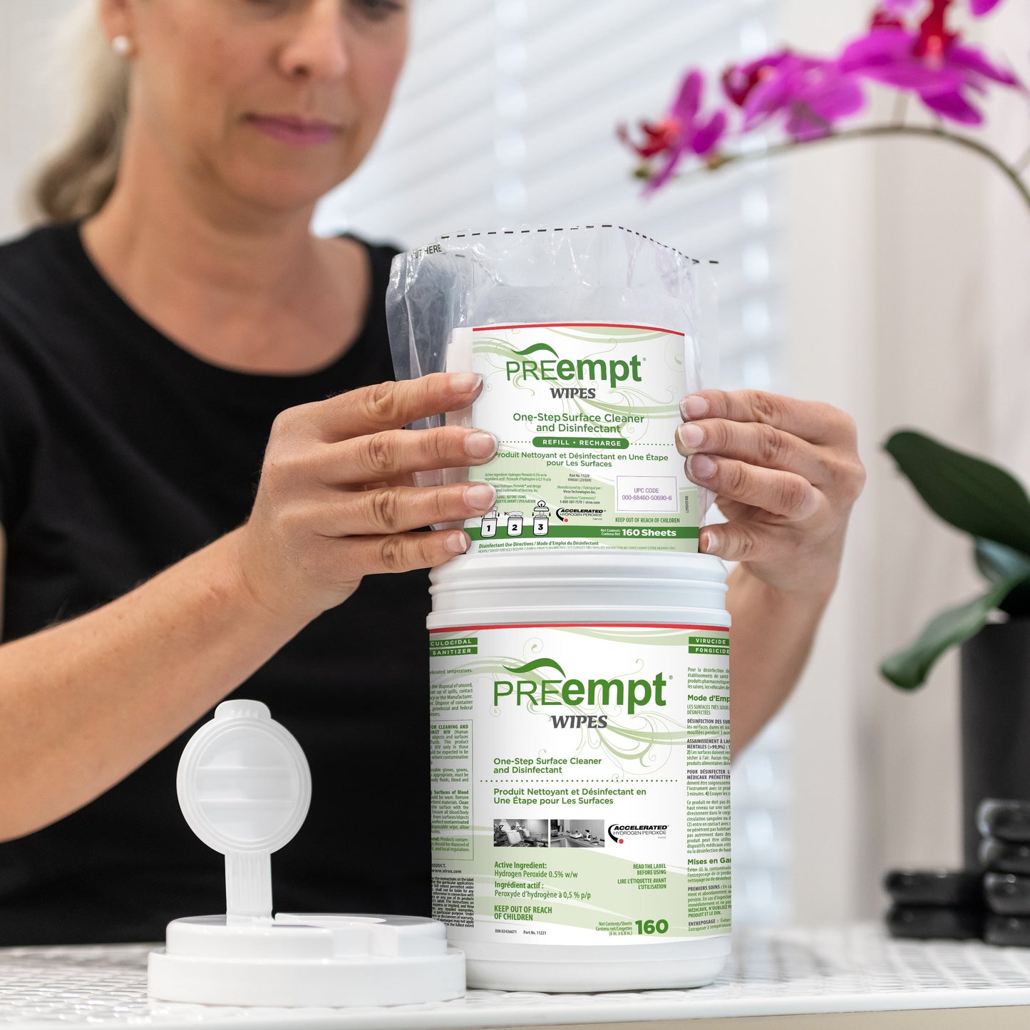 PREempt Surface Disinfectant Wipes, Refill, 6" x 7", 160 wipes