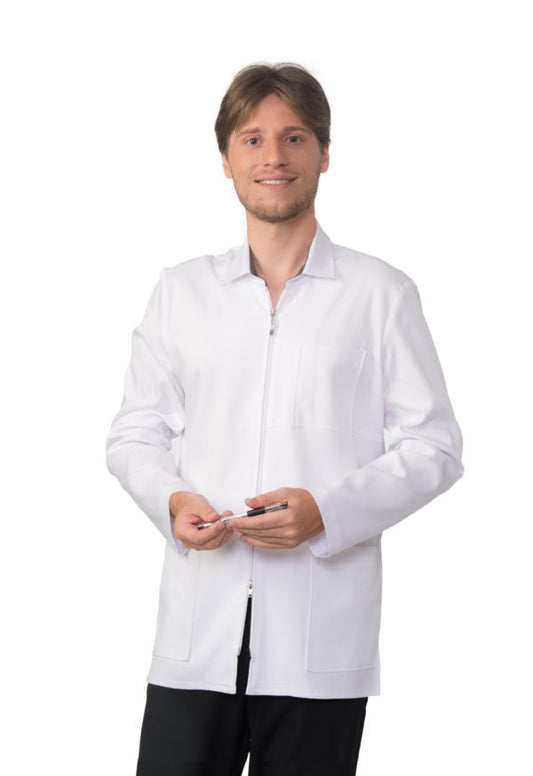 Carolyn Design Mens Lab Coat, Confident Long Sleeve, White, Medium