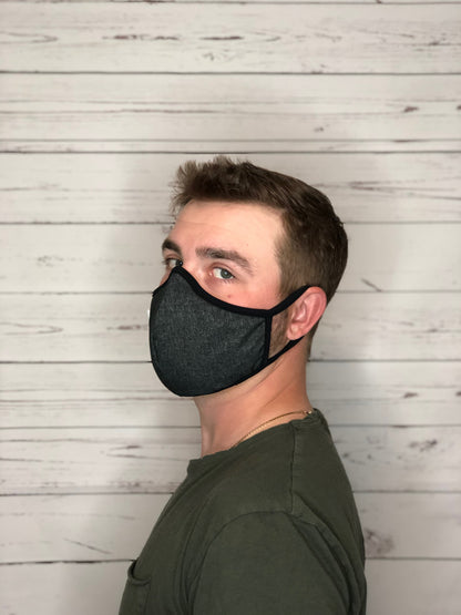 Mens Behind Head Reusable Face Mask, charcoal, each