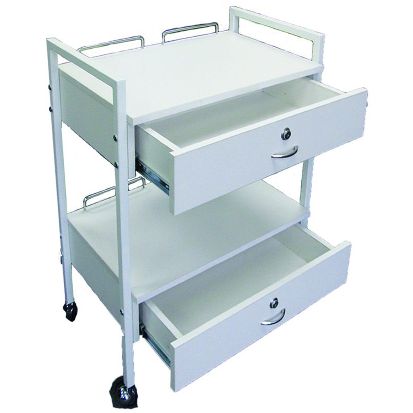 Trolley, metal frame with 2 drawers, white